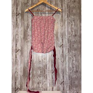 Floral Red & White Sleeveless Y2K Express Top Tie Waist Small